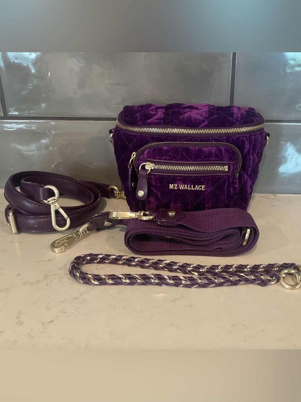 MZ Wallace Amethyst Purple Velvet Micro Crosby Sling